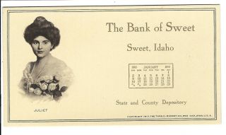 Sweet Idaho Advertising Ink Blotter Not Postcard Glamour Girl Bank 1916