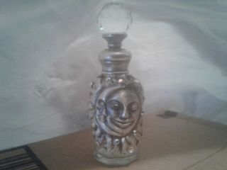 Old Mini Size Perfume Bottle Collectible Silver Sun Moon Heavy Refillable Empty