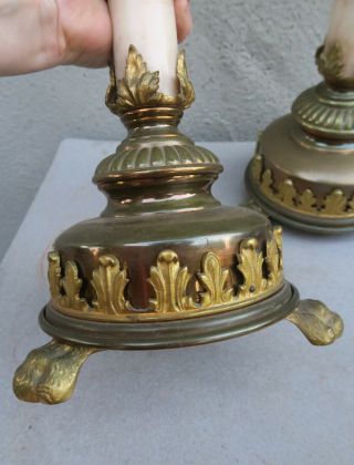 2 Bronze alabaster candle holder Brass candlestick GOTHIC old Antique candelabra 2