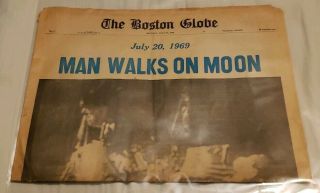 Boston Globe July 21,  1969 Man Walks On Moon Historic Newspaper Headline