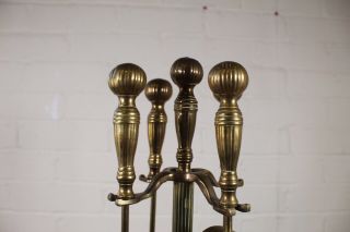 Antique 19th Century Solid Brass Corinthian Column Design Fire Companion Set. 2