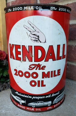 Vintage Kendall The 2000 Mile Motor Oil Can 5 Quart C1940 