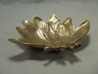 1950 Virginia Metalcrafters Solid Brass Sage Leaves Leaf Trinket Dish Tray 2