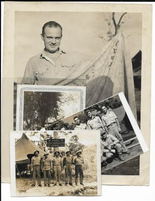 4 Named Photos WW2 US 1st Division Marine w / Captured Japanese Flag 3
