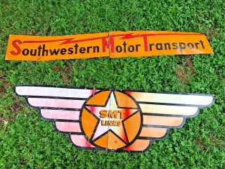 Vintage Southwestern Motor Transport Smt Lines Set Of 2 Metal Tin Signs Texas