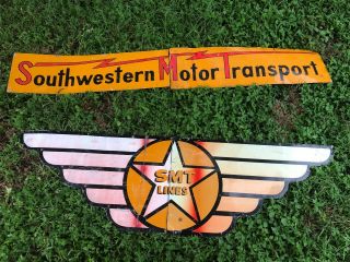 Vintage Southwestern Motor Transport SMT Lines Set of 2 Metal Tin Signs Texas 3