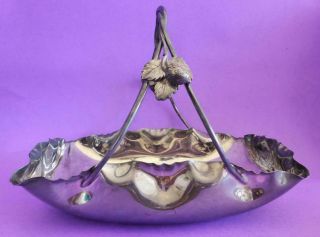 Antique Wmf German Silver Plated Serving Basket With Strawberry Handles,  1910s