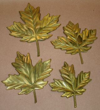 Vintage Brass Maple Leaf Wall Decorations 5 " X 5.  5 " To 7 " X 8 " Set Of 4 Oak Leafs