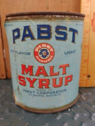 1923 Vintage Pabst Malt Syrup 2.  5 Paper Labeled Can - - Milwaukee Wis - -