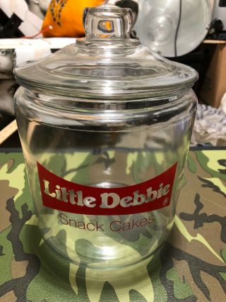 Vintage Little Debbie Snack Cakes Clear Glass Store Counter Display Cookie Jar