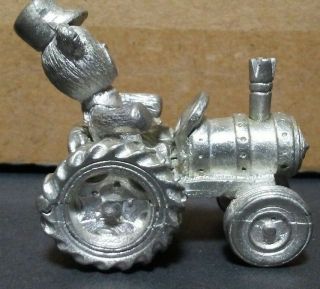 Spoontiques Pewter Miniature Teddy Bear on a Tractor S - 685 1986 1 1/2 