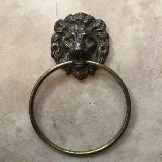 Vintage Reclaimed Brass Lions Head Towel Ring Old Bathroom Holder Toilet Bath