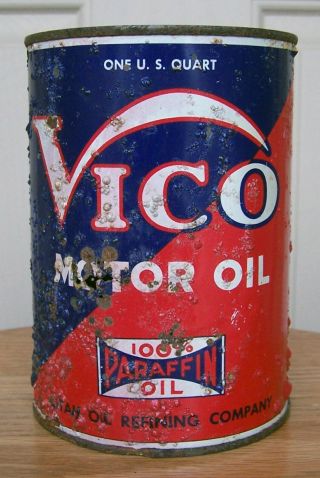 Vico Motor Oil Can,  Utah Refining Co,  1 Qt,  32 Oz,  Pre Wwii,  100 Paraffin Oil