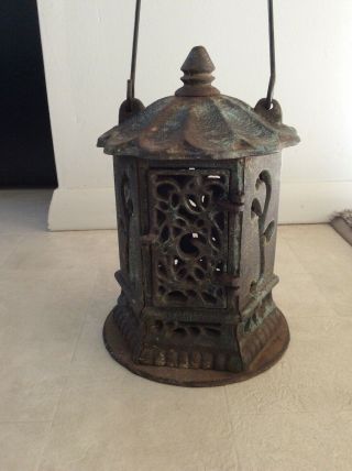 Vtg Asian Pagoda Cast Iron Candle Garden Lantern Metal Garden Art
