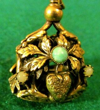 Rare Vintage Victorian Emerald Etruscan Puffy Large Gold Pendant Charm Fob