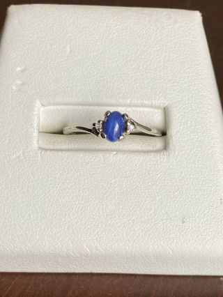 Vintage 1960s 10k White Gold Lindy Blue Star Sapphire & Diamond Ring - Size 7.  25
