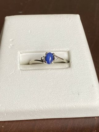 Vintage 1960s 10K White Gold Lindy Blue Star Sapphire & Diamond Ring - Size 7.  25 2