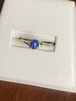 Vintage 1960s 10K White Gold Lindy Blue Star Sapphire & Diamond Ring - Size 7.  25 3