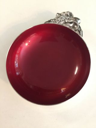 Vtg Reed & Barton Silver - Plate Red Enamel Candy Dish Small Bowl Christmas Handle