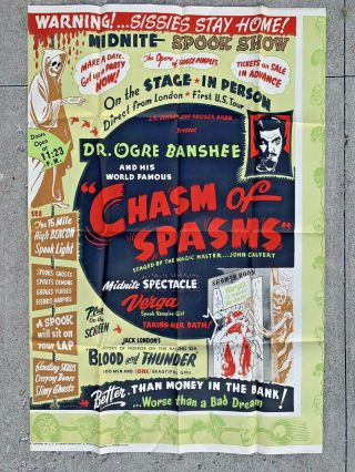 1947 Spook Show Poster Rare Museum Quality Dr.  Ogre Banshee,  Midnite Bath 40x60