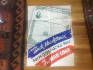 Vintage Ww2 War Bond Poster - Back The Attack - Usa - 1943