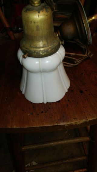 Antique Brass And Milkglass Pendant Light Fixture