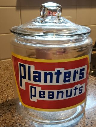 Vintage Planters Peanuts Store Counter Jar Old Advertising Peanut Jar W Lid