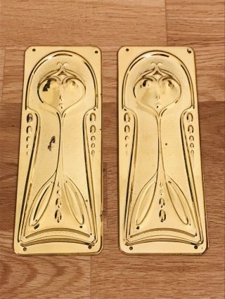 Pair Brass Art Nouveau Finger Door Push Plates Fingerplate