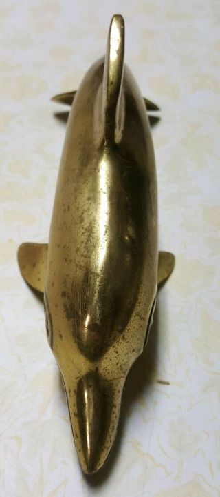 Large Vintage Brass Dolphin/Porpoise Statue Figurine - Patina 2