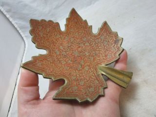 Vintage Etched Brass Red Maple Leaf Trinket Dish.  India