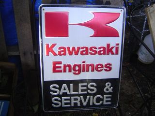 Embossed Kawasaki Engines Sales & Service Metal Dealership Sign 18 " X 24 "