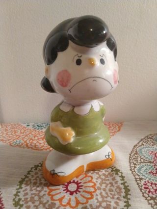 Peanuts - Vintage Hand Painted 7” Tall Piggy Bank - Lucy Made In Italy
