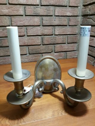 Vintage Solid Heavy Brass Wall Mounted Double Arm Electric Sconce