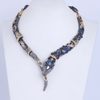 Gorgeous Designer Alexis Bittar Signed Pave Crystal Snake Runway Necklace