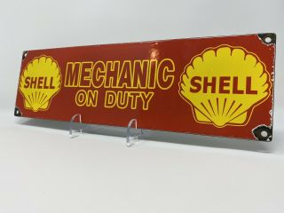 Vintage Shell Motor Oil Porcelain Sign Gas Station Pump Plate Service Mechanic