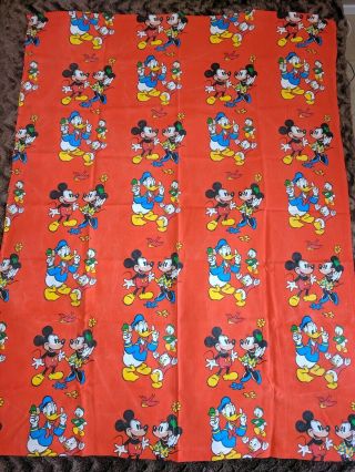 Vtg 60s Disney Curtain Cotton Fabric Craft Red Mickey Mouse Donald Duck