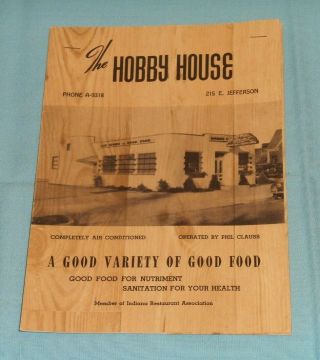Vintage The Hobby House Restaurant Menu Fort Wayne Indiana