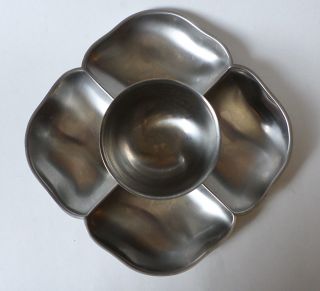 Gense Chip Dip Serving Tray Divided Dish Clover 18/8 Stainless Steel Sweden