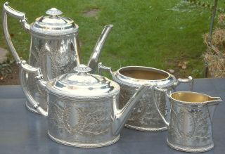 Antique 4 Piece Tea & Coffee Service Set - Silver Plated - Atkin Bros Sheffield
