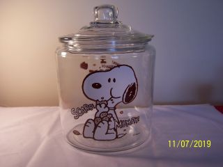 Vintage 1958 Snoopy Glass Cookie Jar Peanuts / Charlie Brown