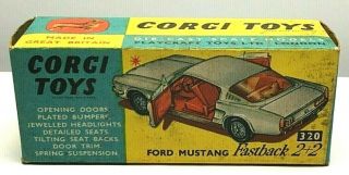 Vintage Corgi Toys 320 Ford Mustang Fastback 2,  2 Box Only