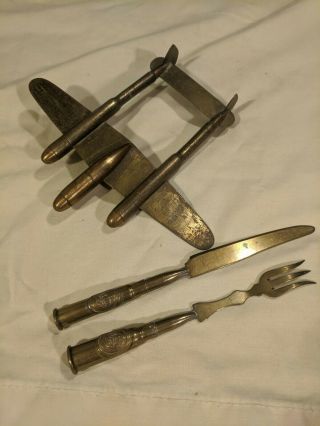 World War 2 Bullet Trench Art P38 And Knife And Fork Set