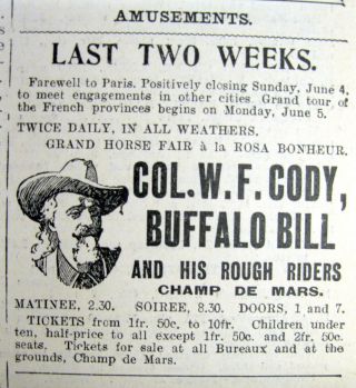1905 Ny Herald Paris France Newspaper Buffalo Bill Wild West Show Illustrated Ad