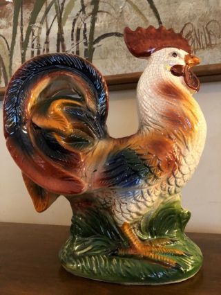 Rare Large 12 1/2 Vintage Rooster Porceline Figurine Statue Thanksgiving
