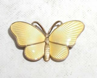 " Sterling Silver & Yellow Enamel Butterfly Brooch " Norway Ivar T Holth