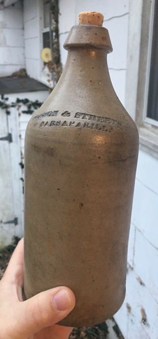 Possible One Of A Kind 1850 - Ish Stoneware Sarsaparilla Bottle/mason & Streets