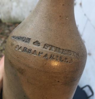 Possible One Of A Kind 1850 - Ish Stoneware Sarsaparilla Bottle/Mason & Streets 2