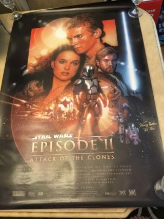 Stat Wars Ep2 Attack Of The Clones Movie Poster Autographed By R2d2 & Aurra Sing