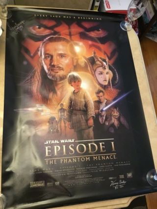 Stat Wars Ep1 The Phantom Menace Movie Poster Autographed By R2d2 & Aurra Sing
