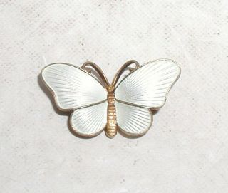 " Sterling Silver & White Enamel Butterfly Brooch " Norway Ivar T Holth
